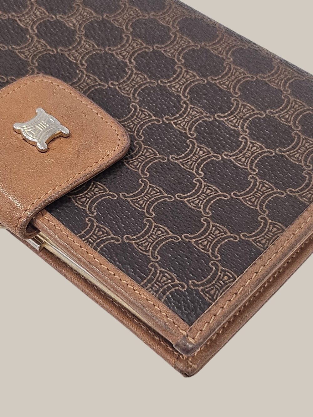 CELINE Brown Triomphe Canvas Leather Wallet - Picture 7 of 16